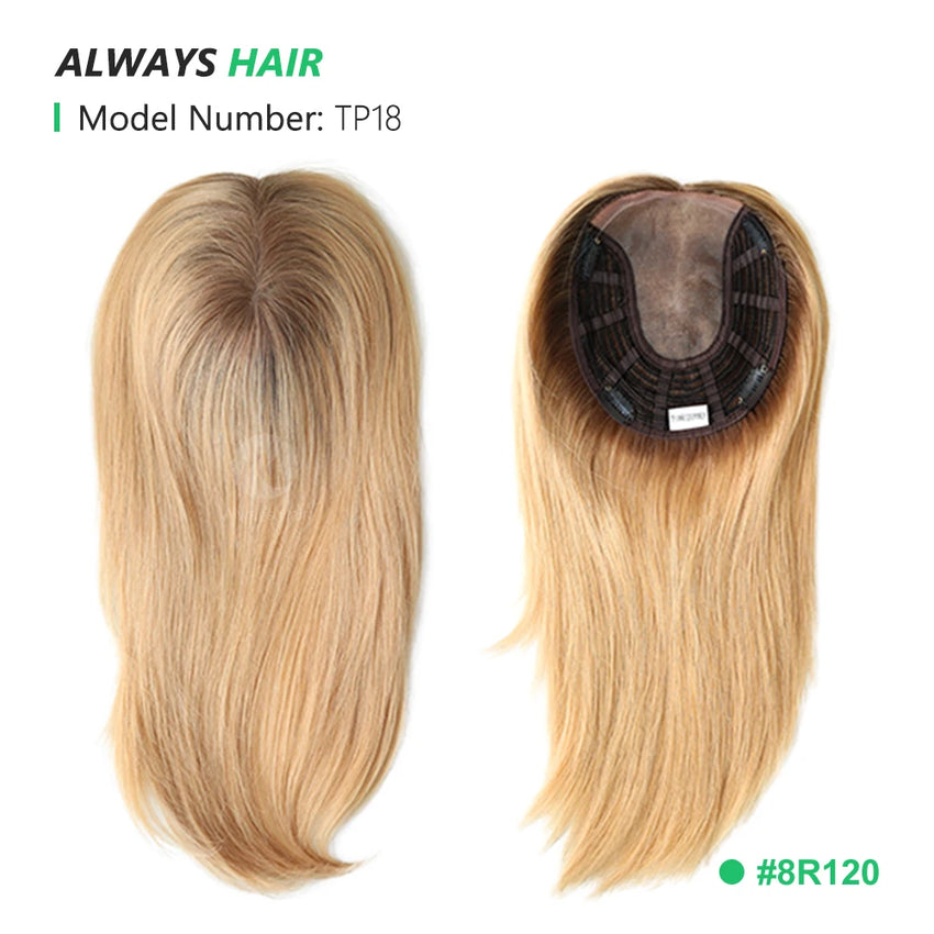 Alwayshair TP18 14" Mono top Wig Topper for Women Straight Human Hair Women Toupee Clip in Toppers 120% Density Hair Pieces Hot