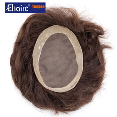 Brown Color  Mono & Pu Male Hair Prosthesis Breathable Natural Hairline Human Hair Toupee Man Wig Exhuast Systems Free Shipping