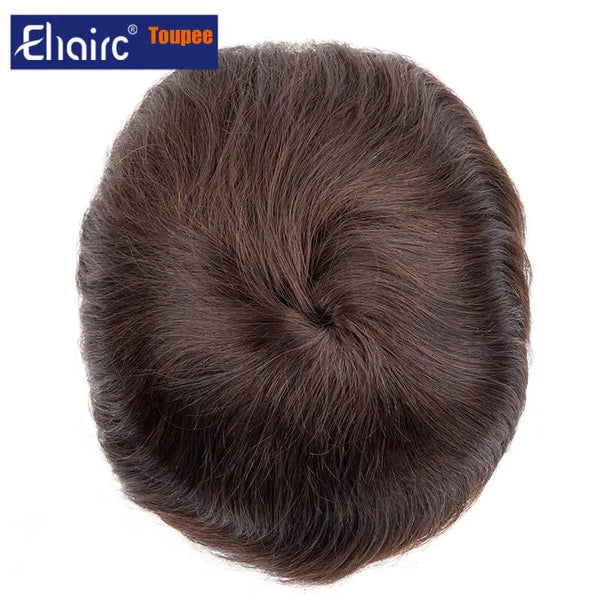 Brown Color  Mono & Pu Male Hair Prosthesis Breathable Natural Hairline Human Hair Toupee Man Wig Exhuast Systems Free Shipping