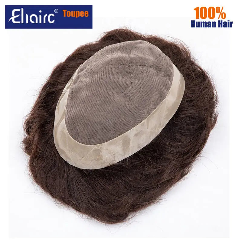 Brown Color  Mono & Pu Male Hair Prosthesis Breathable Natural Hairline Human Hair Toupee Man Wig Exhuast Systems Free Shipping