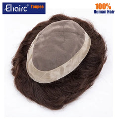 Brown Color  Mono & Pu Male Hair Prosthesis Breathable Natural Hairline Human Hair Toupee Man Wig Exhuast Systems Free Shipping