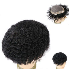 Curly Toupee For Men Durable Mono Curly Hair System Unit for Black Men Male Hair Prosthesis Wigs For Men 6" Human Hair Men's Wig