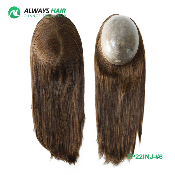 TP22INJ - All Injected Polyskin Hair Topper Chinese Culticle Remy Hairpieces for Women 14" 16" Toupee Women