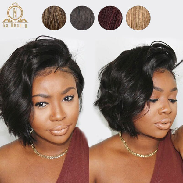 Pixie Cut Ombre Color Lace Front Human Hair Short Bob Wigs - Bellelooks