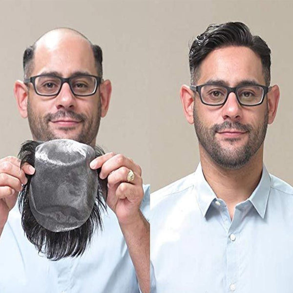 BYMC Straight Hair All PU Toupee Men Natural Black Color Looking European Human Hair Full PU Toupee Replacement System Free Part - Bellelooks