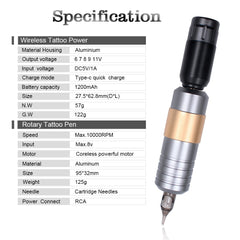 Complete Tattoo machine kit 4.5w Coreless motor Tattoo pen wireless/Adapter tattoo Power tattoo machine Set For Tattoo Artist - Bellelooks