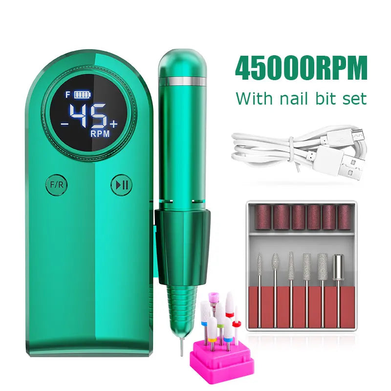 Nail Drill Machine 45000RPM Nail Salon Rechargeable Electric Nail Sander for Manicure Set Gel Nail Polish Professional