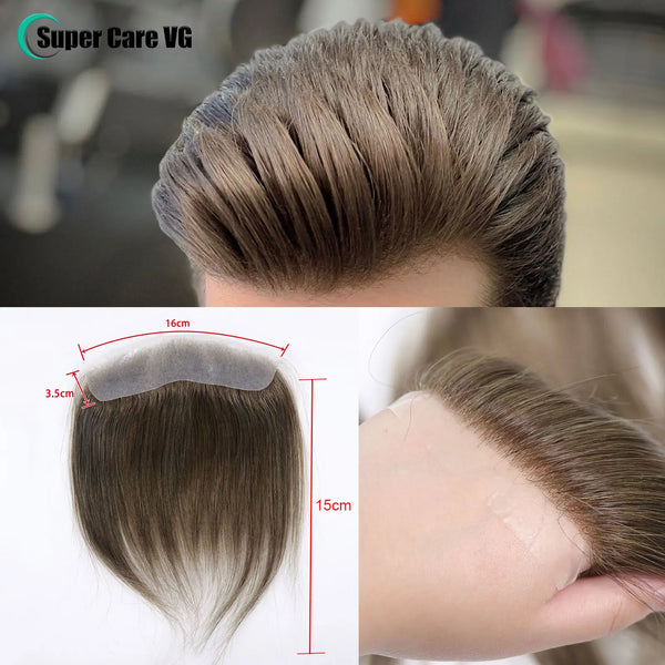 7# Brown Natural Human Hair Toupee Men Forehead Hairpiece Patch Invisible Seamless Ultra Thin Skin PU Men's Capillary Prosthesis