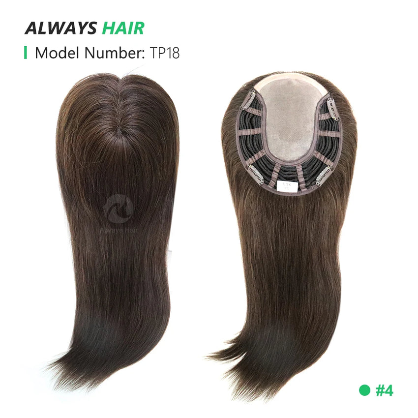 Alwayshair TP18 14" Mono top Wig Topper for Women Straight Human Hair Women Toupee Clip in Toppers 120% Density Hair Pieces Hot