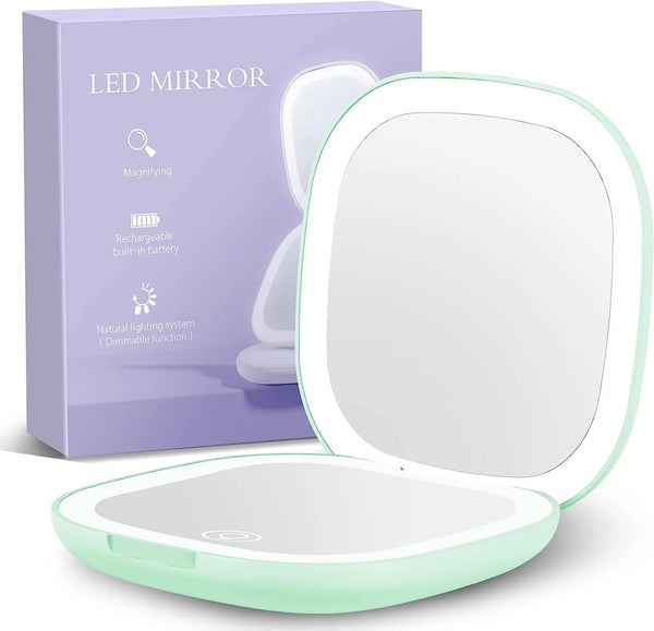 Compact Mirror Lighted Travel Makeup Mirror with 1X/5X Magnifying 2 Sided 3 Colors Dimmable Portable Pocket Mirror for Handbag