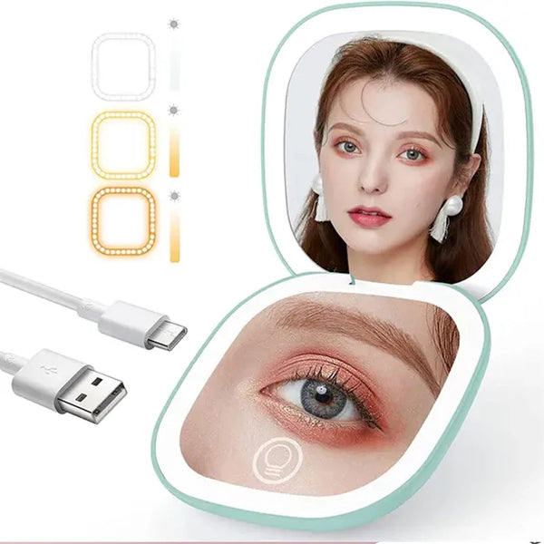 Compact Mirror Lighted Travel Makeup Mirror with 1X/5X Magnifying 2 Sided 3 Colors Dimmable Portable Pocket Mirror for Handbag