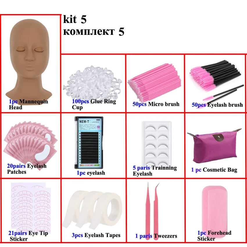 Eyelash Extension Supplies Kit for Beginner Mascara Wands Applicator Microbrush Tweezers Glue Ring Eye Pad Lash Accessories