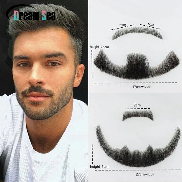 Fake Face Beard Mustache Black Color For Men Realistic100 Human Hair Makeup Lace Invisible False Beard Black Facial Brown Hair