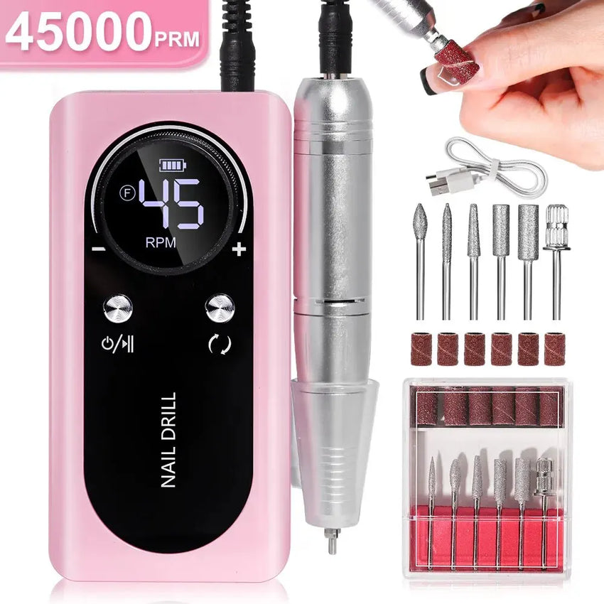 45000RPM Electric Portable Nail Drill Machine Rechargeable Low Noise Nail Sander File for Manicure Salon Tool
