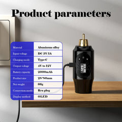 Professional Mini Wireless Tattoo Power Supply Type-C Interface 2000mAh Portable LCD Display For Rotary Machine Fast Charger