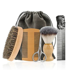 Professional Soft Boar Bristle Wood Beard Brush Hairdresser Shaving Brush Comb Men Mustache Comb Kit With Gift Bag Hair Comb Set
