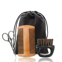 Professional Soft Boar Bristle Wood Beard Brush Hairdresser Shaving Brush Comb Men Mustache Comb Kit With Gift Bag Hair Comb Set