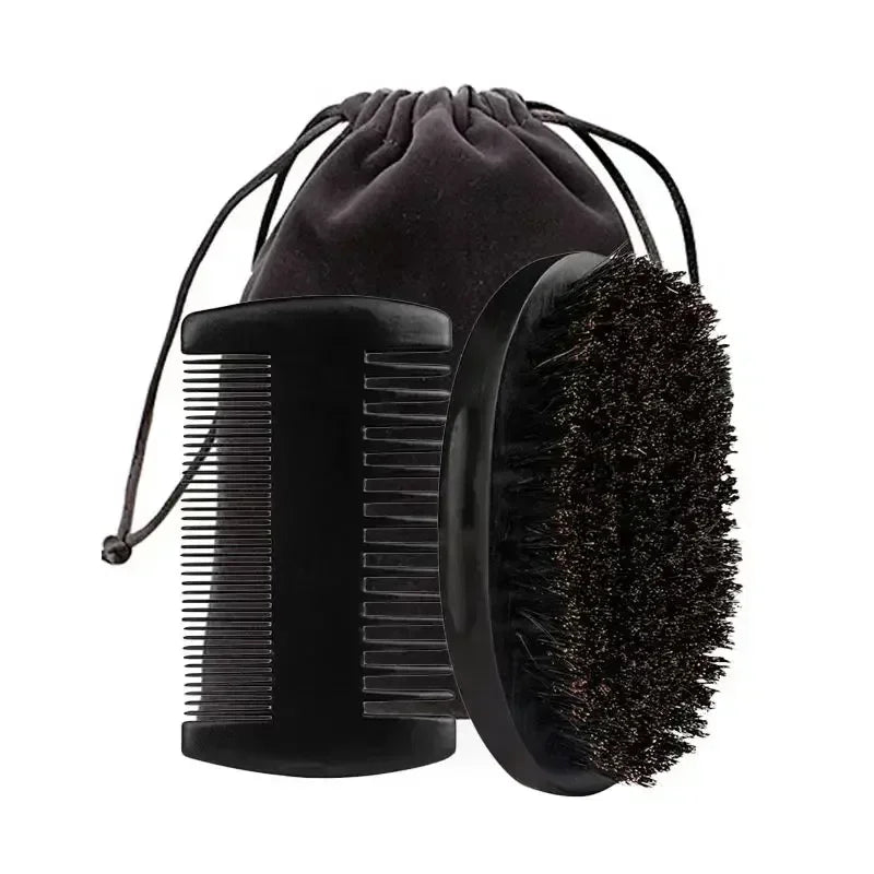 Professional Soft Boar Bristle Wood Beard Brush Hairdresser Shaving Brush Comb Men Mustache Comb Kit With Gift Bag Hair Comb Set