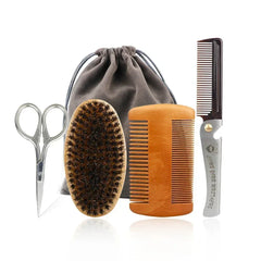 Professional Soft Boar Bristle Wood Beard Brush Hairdresser Shaving Brush Comb Men Mustache Comb Kit With Gift Bag Hair Comb Set