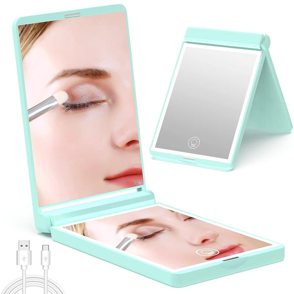 Rechargeable Travel Mirror 1x/2x Magnification Compact Mirror 3 Color Lights Pocket MirrorPortable Makeup Mirror Gift For Girls
