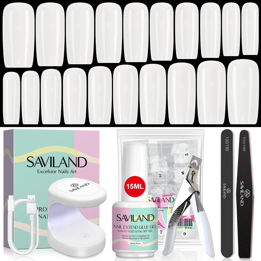 500pcs Gel X Nail Kit For Extension Nail Tips Full Cover Press On Nails Sculpted Almond Coffin with UV LED Nail Lamp