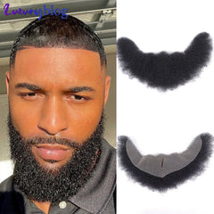 Brown Curly Fake Beard 100% Human Hair Realistic False Beard Lace Invisible Fake Mustache for Men Makeup Facial Hair