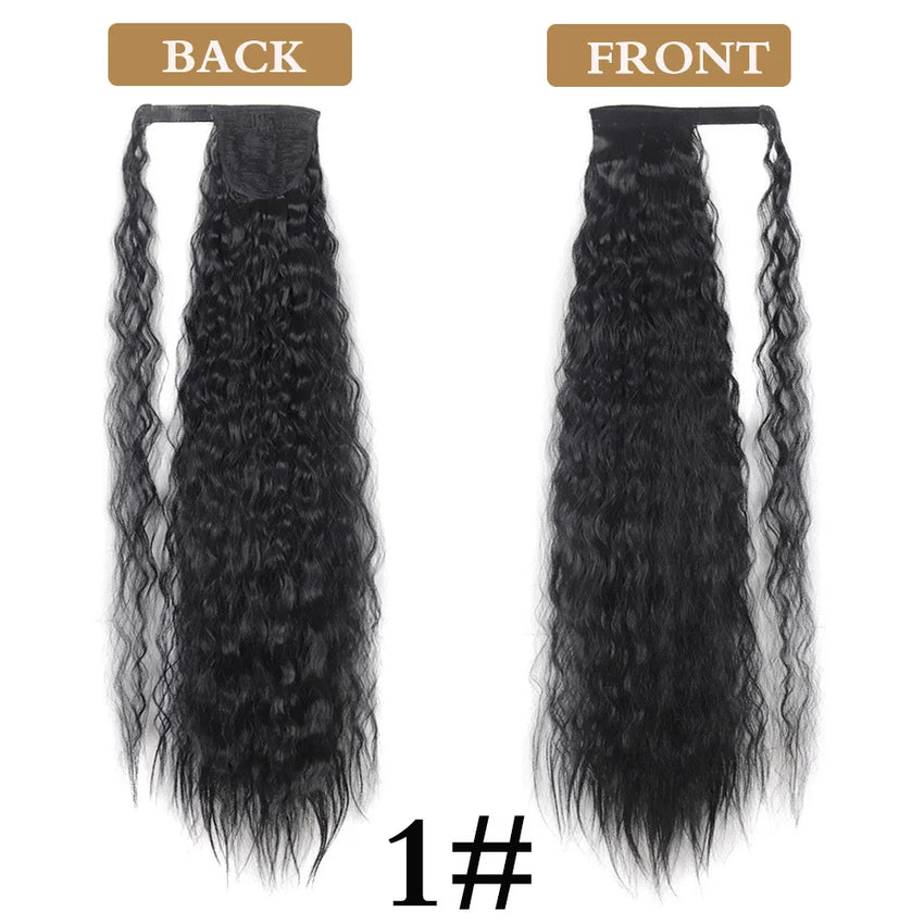 Synthetic Long Corn Wavy Ponytail Hairpiece Wrap on Hair Clip Black Brown Ombre Brown Blonde Hair Extensions Pony Tail 32inch