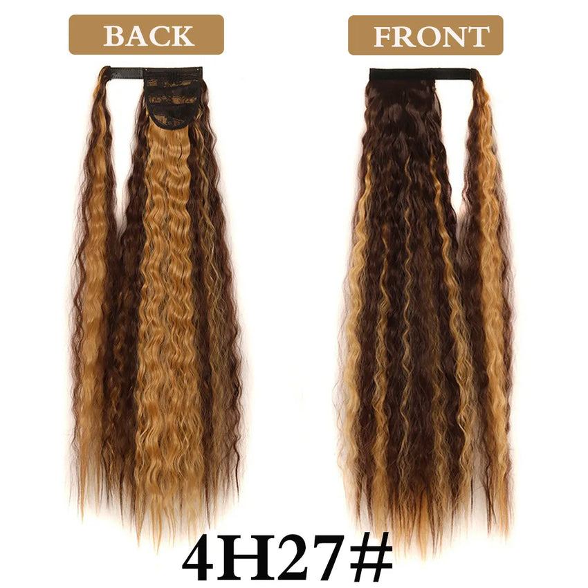 Synthetic Long Corn Wavy Ponytail Hairpiece Wrap on Hair Clip Black Brown Ombre Brown Blonde Hair Extensions Pony Tail 32inch