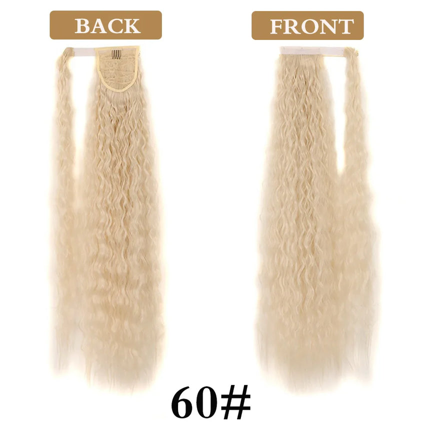 Synthetic Long Corn Wavy Ponytail Hairpiece Wrap on Hair Clip Black Brown Ombre Brown Blonde Hair Extensions Pony Tail 32inch