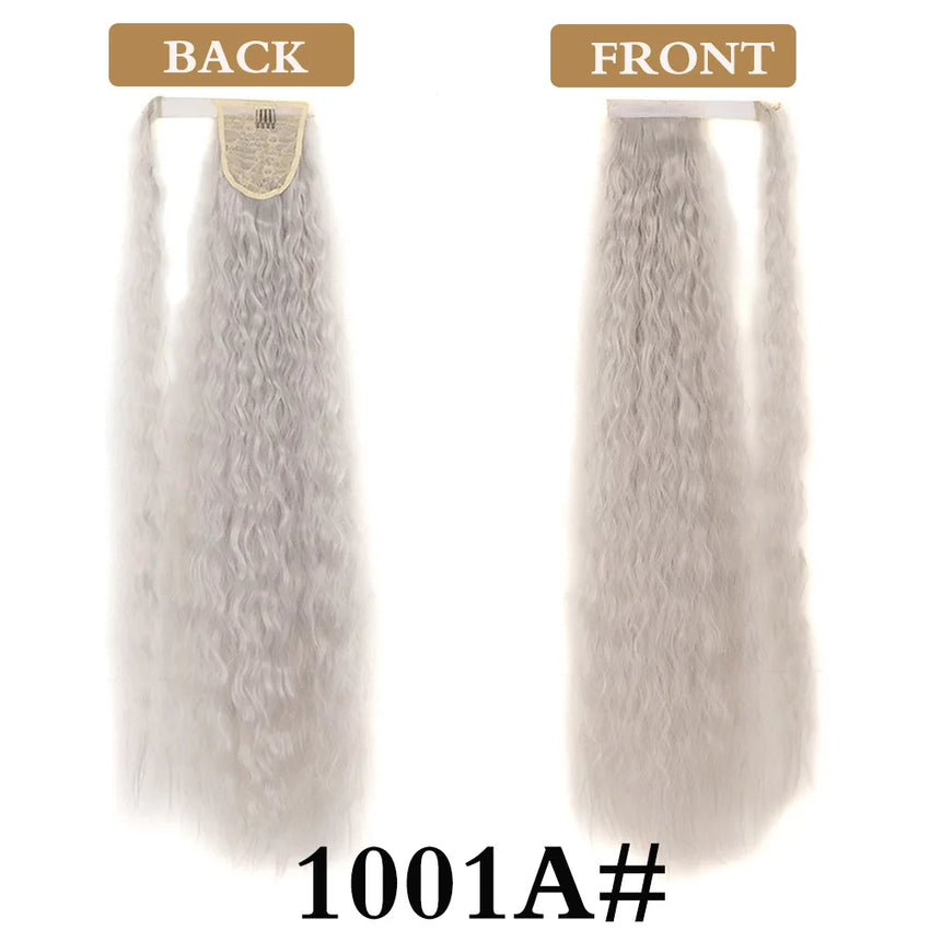 Synthetic Long Corn Wavy Ponytail Hairpiece Wrap on Hair Clip Black Brown Ombre Brown Blonde Hair Extensions Pony Tail 32inch
