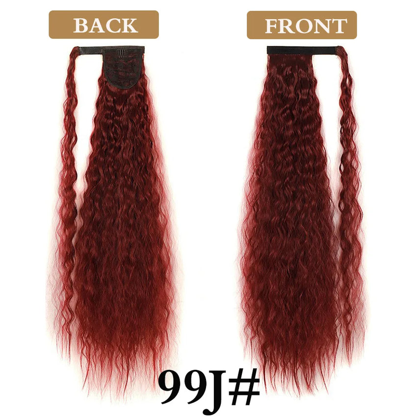 Synthetic Long Corn Wavy Ponytail Hairpiece Wrap on Hair Clip Black Brown Ombre Brown Blonde Hair Extensions Pony Tail 32inch
