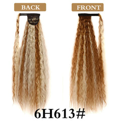 Synthetic Long Corn Wavy Ponytail Hairpiece Wrap on Hair Clip Black Brown Ombre Brown Blonde Hair Extensions Pony Tail 32inch