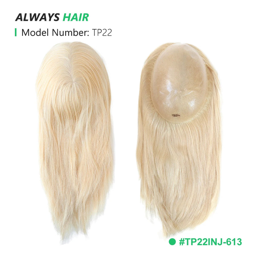 TP22INJ - All Injected Polyskin Hair Topper Chinese Culticle Remy Hairpieces for Women 14" 16" Toupee Women