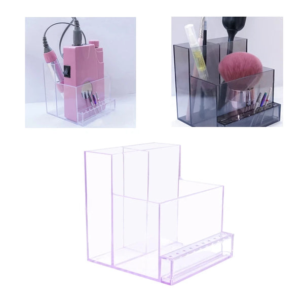 Transparent Nail Drill Bits Holder Acrylic Display Manicure Tools 3 Row 10 Holes Clear Nail Drill Machine Organizer Storage Box
