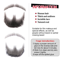 Wigundle Fake Beard Hand Made 100% Real Hair Swiss Lace Comfortable Invisible Mustache For Men Cosplay Man Decoration