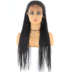 Lace Front Synthetic Braided Wigs Long box cornrow Braid faux locs Wig Middle Part - Bellelooks