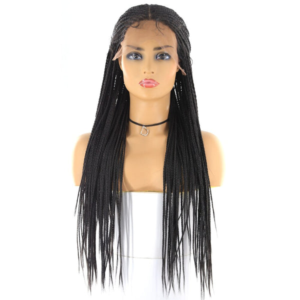 Lace Front Synthetic Braided Wigs Long box cornrow Braid faux locs Wig Middle Part - Bellelooks