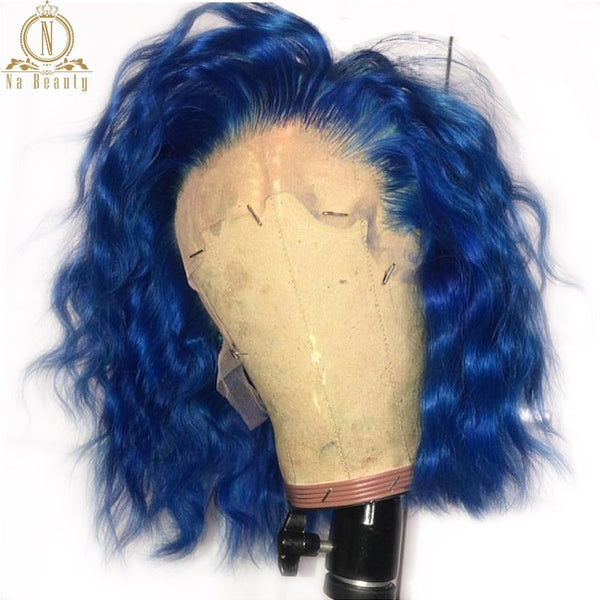 Bob Blue Preplucked Human Hair Lace Front Wigs - Bellelooks
