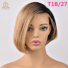 Pixie Cut Ombre Color Lace Front Human Hair Short Bob Wigs - Bellelooks