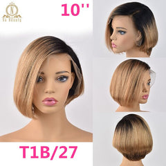 Pixie Cut Ombre Color Lace Front Human Hair Short Bob Wigs - Bellelooks