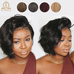 Pixie Cut Ombre Color Lace Front Human Hair Short Bob Wigs - Bellelooks