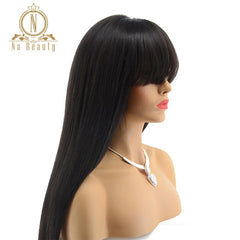 Pre Plucked Straight Human Hair Lace Wig With Bangs - Bellelooks