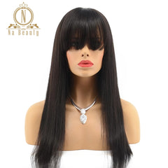Pre Plucked Straight Human Hair Lace Wig With Bangs - Bellelooks