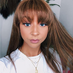 Pre Plucked Straight Human Hair Lace Wig With Bangs - Bellelooks
