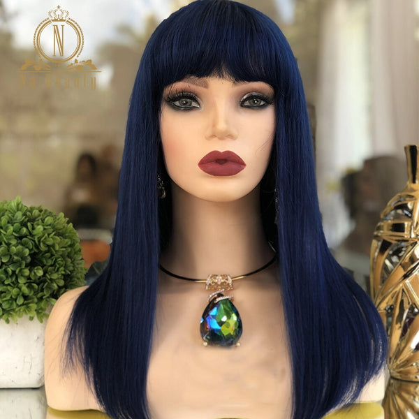 Pre Plucked Straight Human Hair Lace Wig With Bangs - Bellelooks