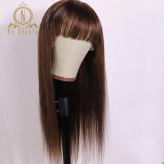 Pre Plucked Straight Human Hair Lace Wig With Bangs - Bellelooks