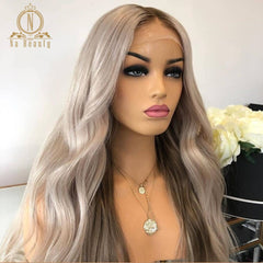 180 Density Ash Grey Virgin Human Hair Wig Transparent Full Lace Wig - Bellelooks
