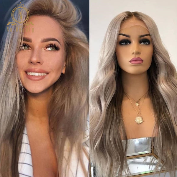 180 Density Ash Grey Virgin Human Hair Wig Transparent Full Lace Wig - Bellelooks