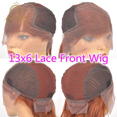 Ginger Orange Colored 13x6 Lace Front Human Hair Wigs Short Bob Wig - Bellelooks