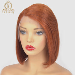 Ginger Orange Colored 13x6 Lace Front Human Hair Wigs Short Bob Wig - Bellelooks